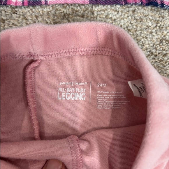 Jumping Beans 24 months toddler girl plaid flannel shirt and velvet pink pants - Picture 2 of 3